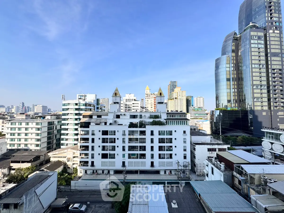 Stunning urban skyline view with modern high-rise buildings and clear blue sky.