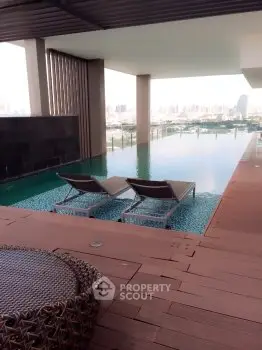 Luxurious rooftop infinity pool with stunning city skyline view
