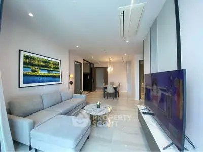 Modern living room with elegant decor and spacious seating area