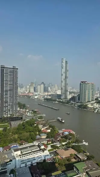 Stunning cityscape view of a riverfront skyline with modern high-rise buildings.