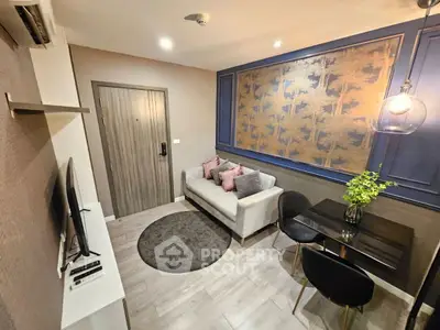 Modern living room with stylish decor and cozy seating area
