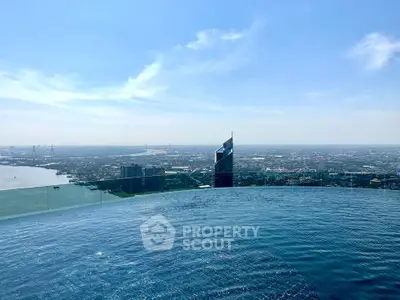 Stunning rooftop infinity pool with breathtaking city skyline view