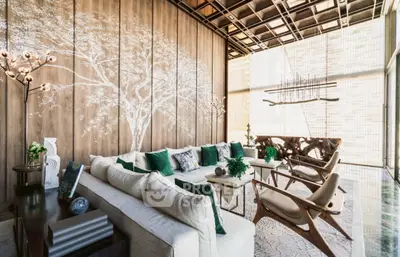 Luxurious living room with elegant decor and large windows offering natural light.