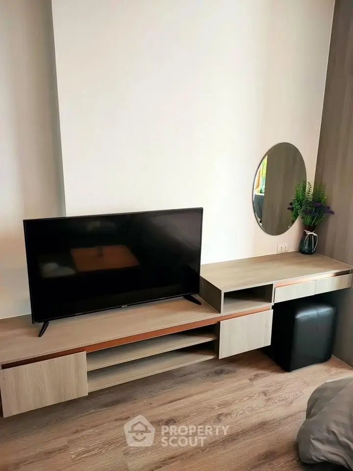 Modern living room with sleek TV stand and stylish decor