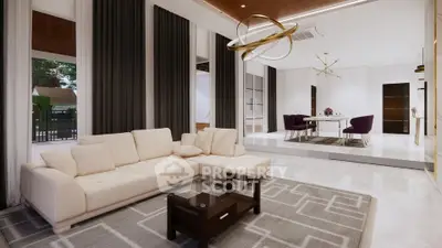 Luxurious modern living room with elegant decor and open dining area