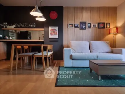 Modern living room with stylish decor and cozy seating area