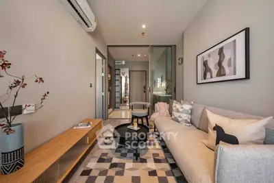 Stylish modern living room with cozy sofa and chic decor