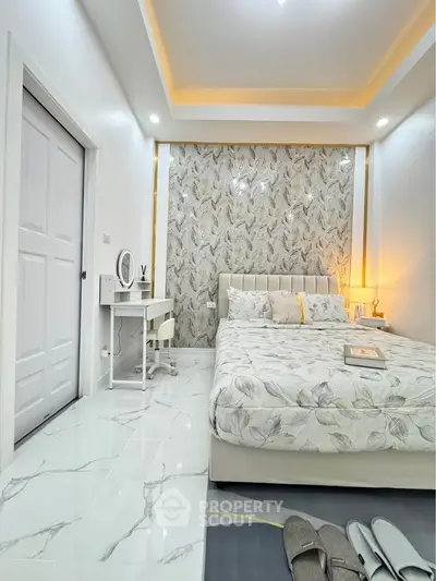Elegant bedroom with modern decor and stylish lighting