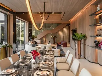 Luxurious modern living room with elegant dining area and stylish decor
