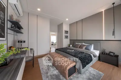 Luxurious modern bedroom with stylish decor and cozy ambiance