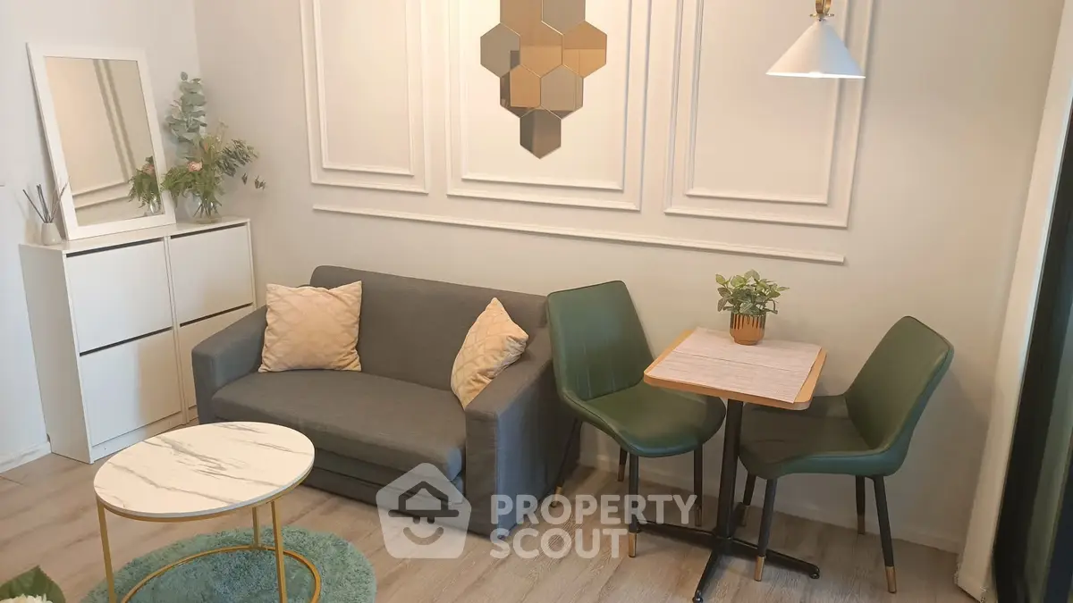 Stylish living room with modern decor and cozy seating area