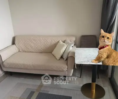Cozy living room with modern sofa and stylish marble table