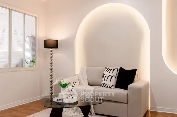 Stylish living room with modern decor and cozy seating area
