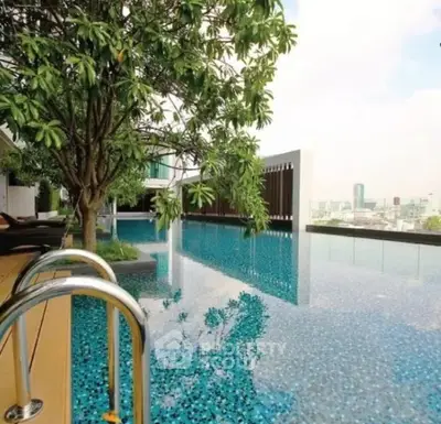 Luxurious rooftop pool with stunning city views and lush greenery.