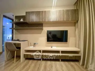 Modern living room with sleek TV unit and stylish shelving, perfect for contemporary living.