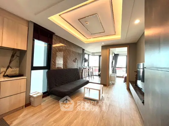 Modern living room with stylish lighting and open layout
