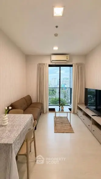 Modern living room with balcony view in a stylish apartment