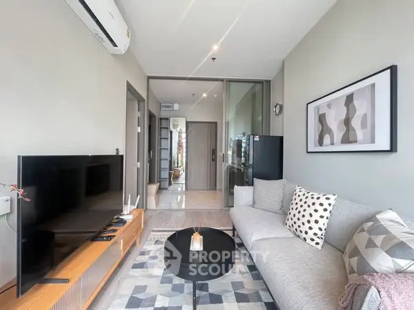 Modern living room with stylish decor and natural light