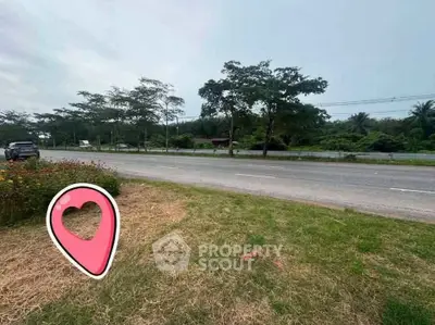 Scenic roadside view with lush greenery and open sky, ideal for real estate development.