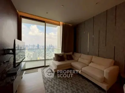 Luxurious living room with stunning city view and modern decor