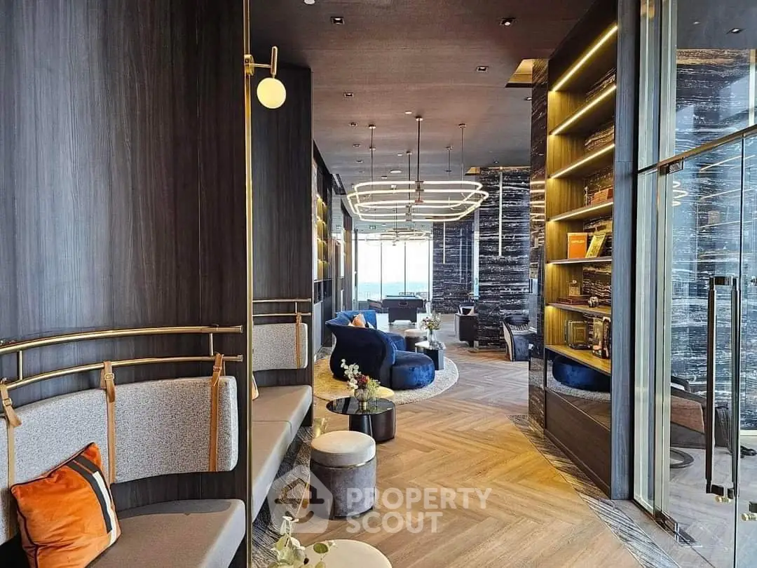 Luxurious modern living room with elegant lighting and stylish decor