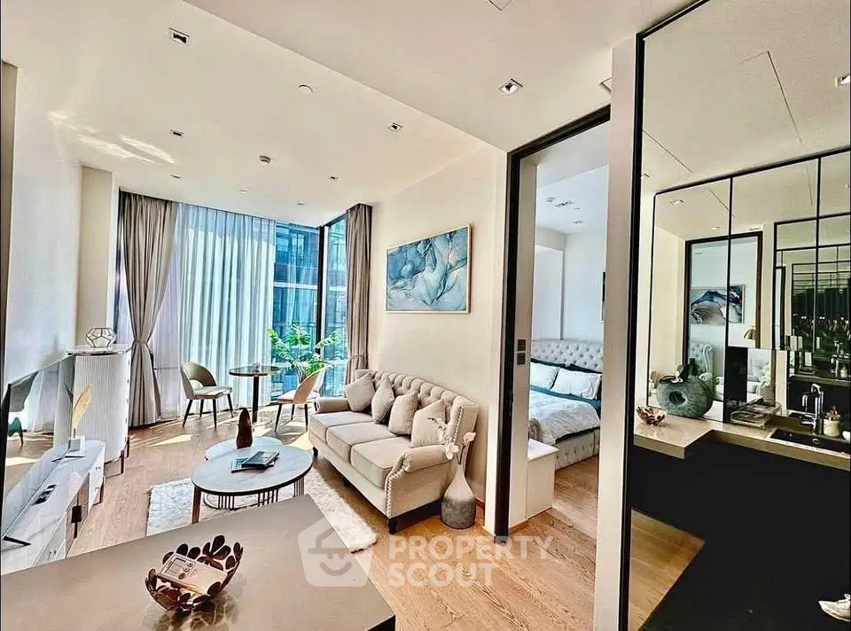 Luxurious modern living room with elegant decor and natural light