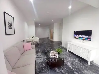 Modern living room with sleek design and spacious layout