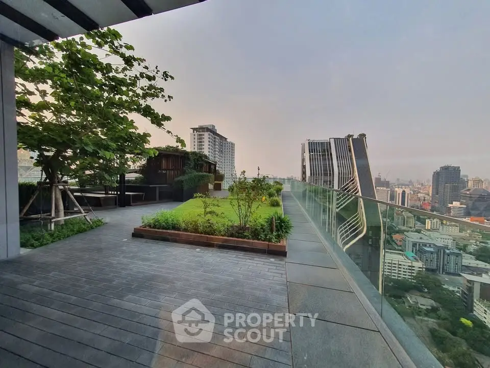 Stunning rooftop garden with panoramic city views and modern design elements.