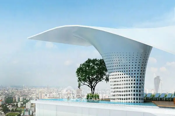 Futuristic architectural design with panoramic city view