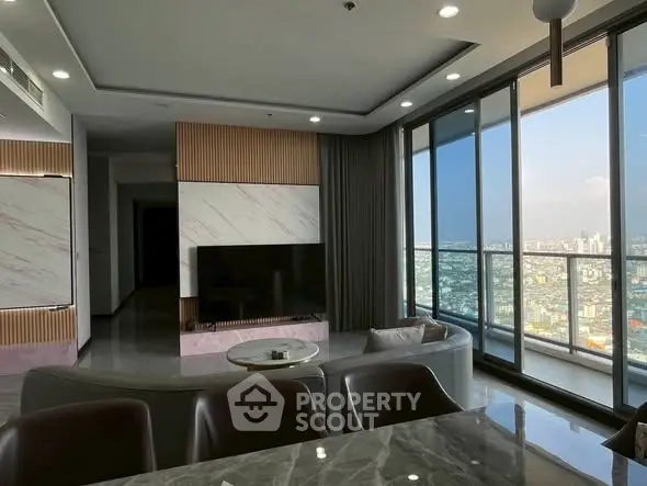 Luxurious living room with panoramic city view and modern decor