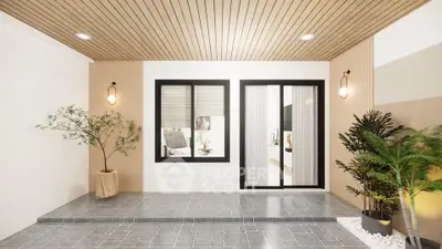 Modern entrance with stylish lighting and lush plants