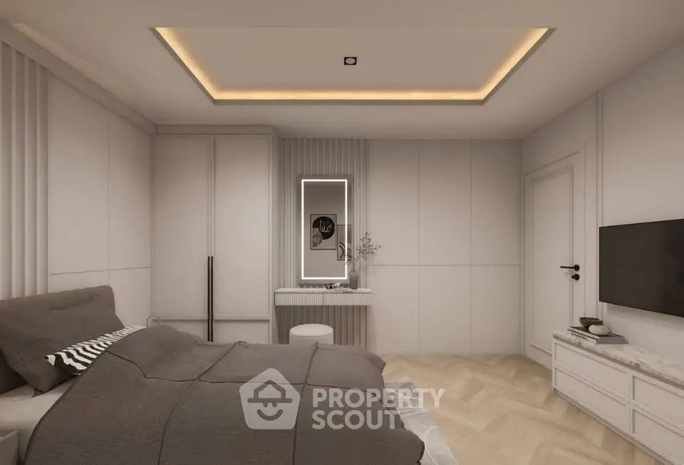 Modern bedroom with stylish lighting and elegant decor