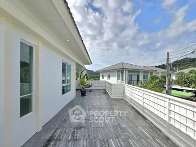 Spacious balcony with scenic view in modern residential area