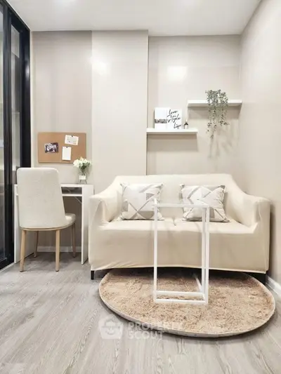 Modern living room with cozy sofa and stylish decor