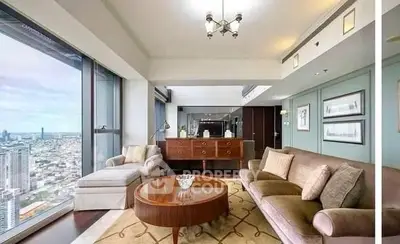 Luxurious high-rise living room with stunning city view and elegant furnishings.