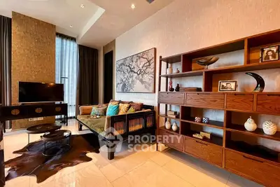 Luxurious living room with elegant decor and modern furniture in a high-rise apartment.