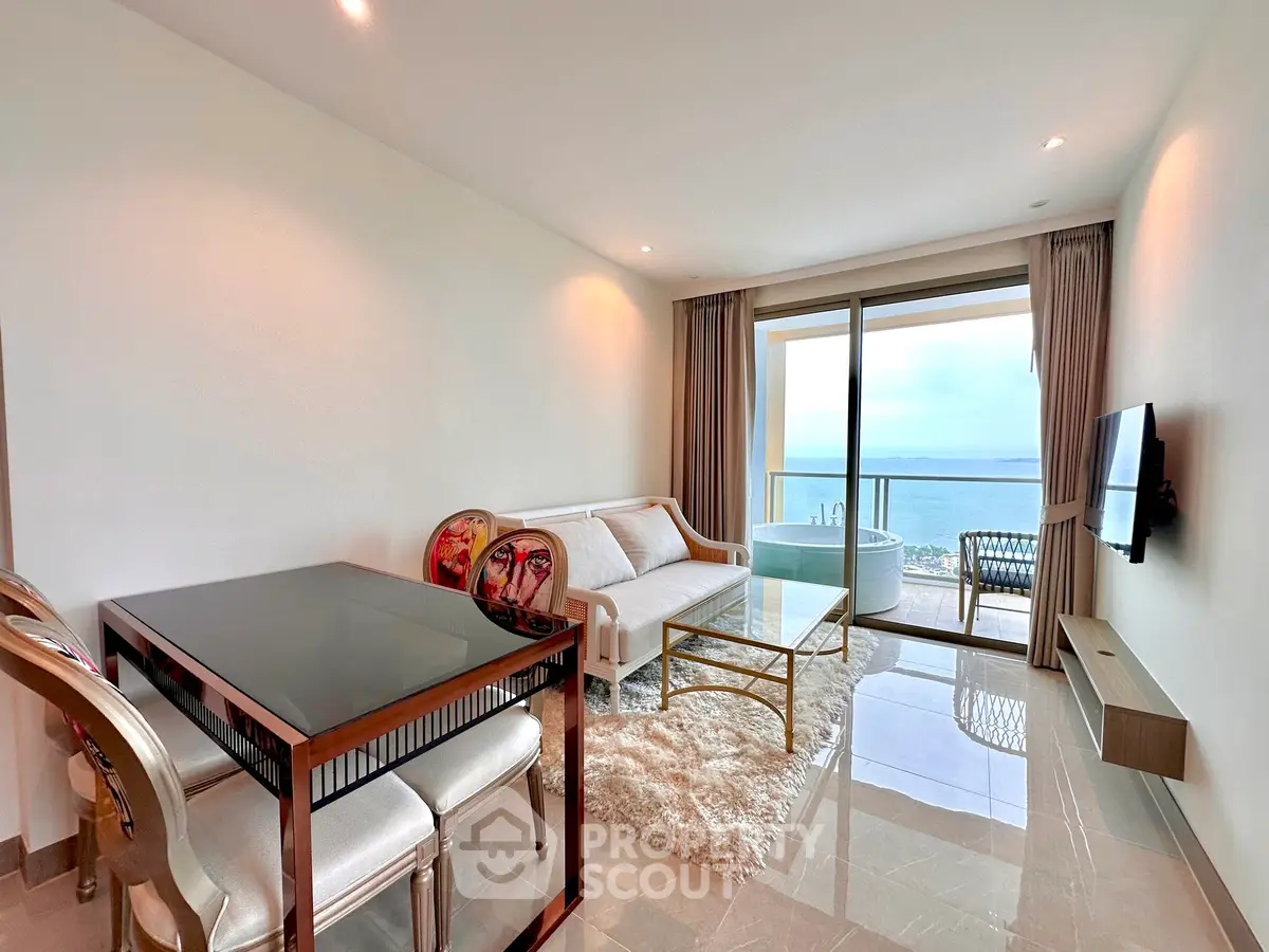 Luxurious living room with stunning ocean view and elegant furnishings