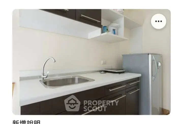 Modern kitchen with sleek cabinets and compact fridge