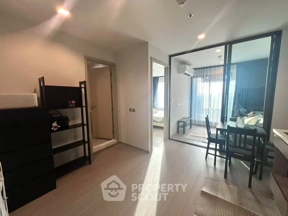 Modern apartment interior with open layout and stylish furniture