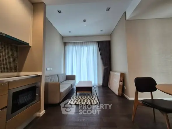 Modern living room with cozy sofa and stylish decor