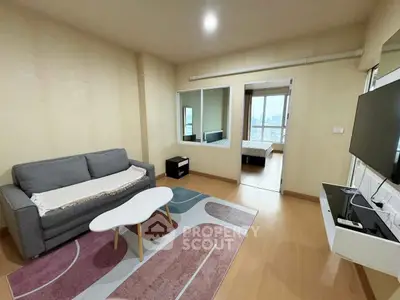 Modern living room with cozy sofa and stylish decor