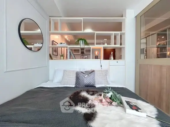 Stylish bedroom with modern decor and cozy ambiance