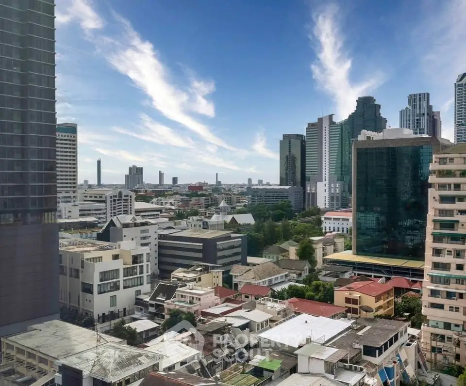 Stunning cityscape view showcasing modern skyscrapers and urban landscape under a clear blue sky.