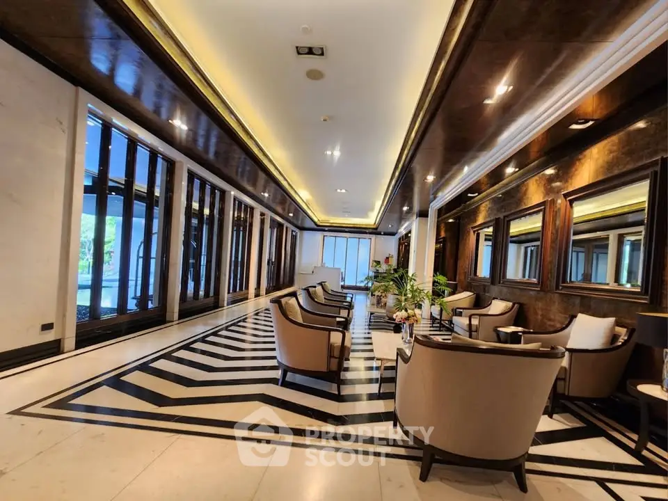 Luxurious lobby with elegant seating and modern design in upscale building