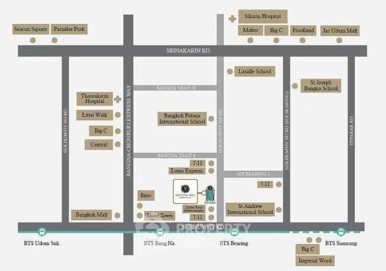 Map showing real estate locations near Bangkok Patana International School.