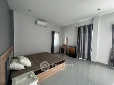 Spacious modern bedroom with sleek design and ample natural light.