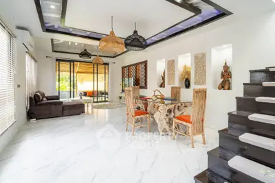 Luxurious modern living room with unique decor and spacious layout, featuring elegant furniture and natural light.