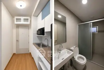 Modern compact apartment with sleek kitchen and stylish bathroom