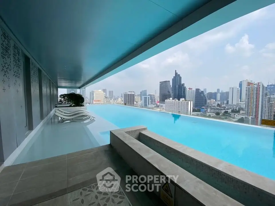 Luxurious rooftop infinity pool with stunning city skyline view