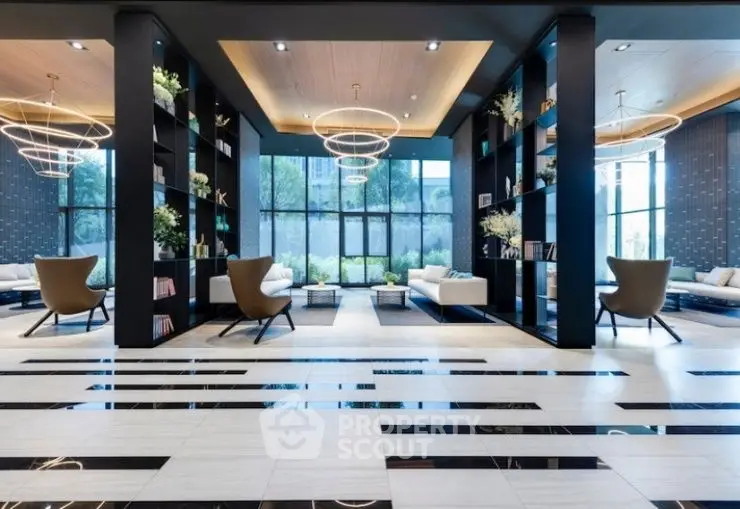 Luxurious modern living room with elegant lighting and stylish furniture